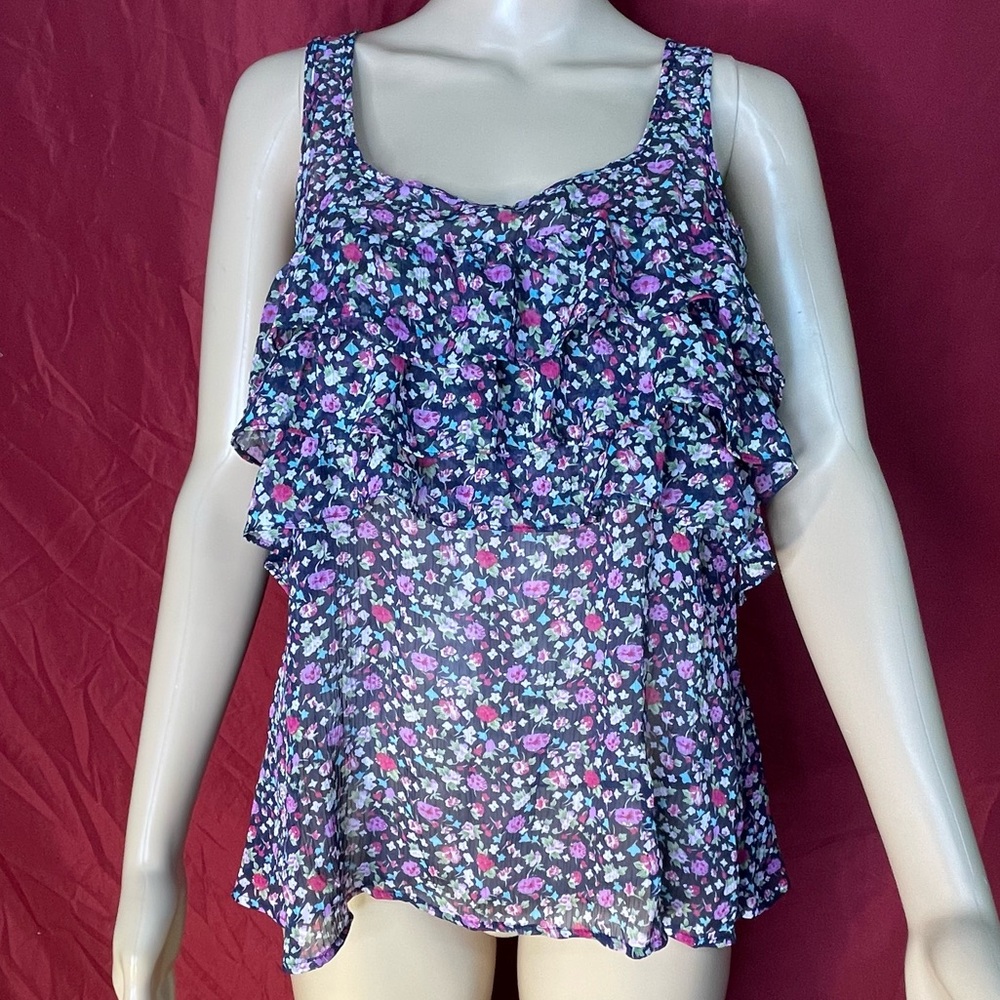 Express Metallic Floral Layered Ruffle Chiffon Tank Small